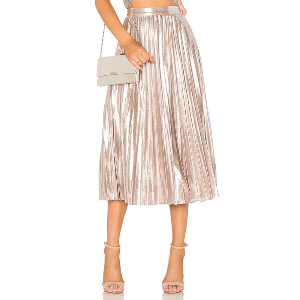 1. State Pleated Midi Skirt in Flash Silver